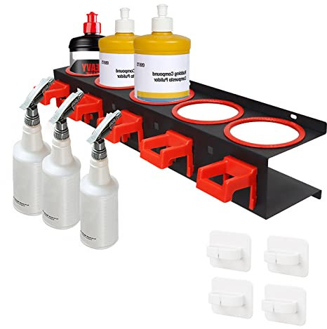 Spray Can Holder Wall Mounted - Stainless Steel Spray Mount Storage Rack with 5 Removable Hooks, 83mm Hole for 16-40oz Bottles, Heavy-Duty Organizer for Car Detailing, Garage,Car Beauty Shop&Workshop