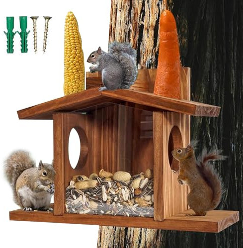 Casetta per scoiattoli per esterni – Tetto rimovibile durevole scatola per scoiattoli e chipmunk, stazione di alimentazione all'aperto e decorazione da giardino