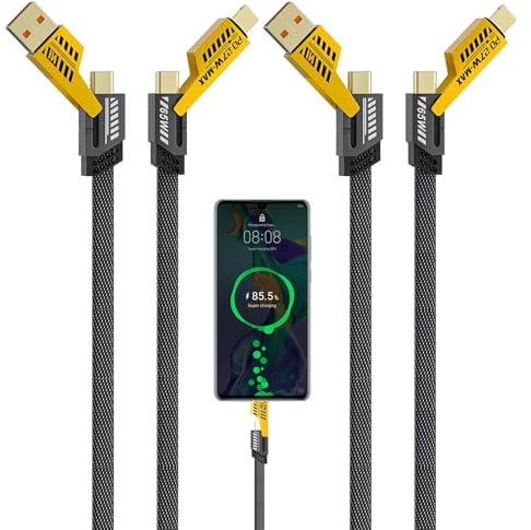 4 in 1 Multi Charger Cable,2PCS 65W 2M Fast Charging Multi-Port Cable with USB A/C to iPhone Charger Cable & USB C Cable Nylon Braided Wire, Compatible with Phone/Android/Pad/More