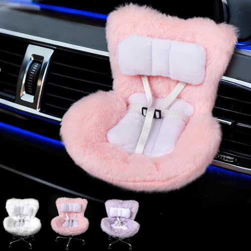 Lot de 3 chaises de poupée Labubu de 15 à 17 cm, accessoires de poupées avec clip pour grille d'aération et support de bureau, jolis sièges d'auto pour collection de jouets (violet, rose, blanc)