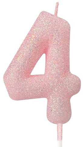 mciskin Glitzernde 4 Kerzen für Geburtstag, Mädchen, rosa Zahl 4 Kerzen für Kuchen, rosa Dekorationen für Mädchen und Jungen, Macaron-Kuchen-Cupcake-Topper für Party, Babyparty, Hochzeitstag