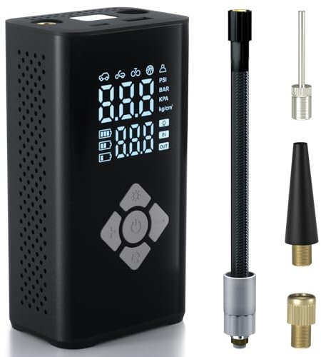 TECHCYC Elektrische Luftpumpe 150PSI, Fahrradpumpe mit LED-Licht & Auto-Stopp, 2000mAh, Ausgestattet mit LED-Anzeige, USB-C Ladung Tragbarer, Für Fahrrad, Auto, Motorrad, E Bike, Sportartikel
