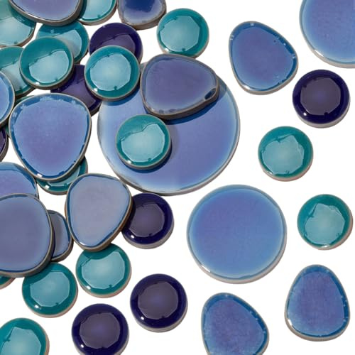 SOFPLATE 1 Box 200g Blue Porcelain Mosaic Tiles Irregular Mosaic Tiles Bulk Broken Porcelain Pieces Mixed Shapes Ceramic Supplies for DIY Crafts Plates Flowerpots Vases Cups Home Bathroom Decoration
