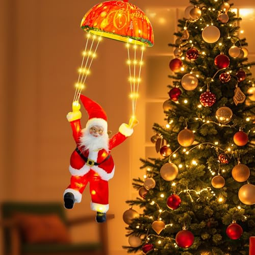 Hojalis Weihnachtsmann Fallschirm Lichterkette,8 Modi 115LED Weihnachtsbeleuchtung Außen Weihnachtsmann, Warmweiß Weihnachtsdeko mit Stecker Strom für Weihnachtsbäume, Geschenke, Fenster, Gärten