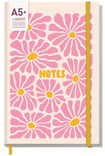 Häfft paper&you® Notizbuch A5+ liniert Journal Pink Flowers | 156 linierte Seiten, 100g/m² Papier, Gummiband & Lesebändchen - Notebook, Schreibbuch, Tagebuch für kreative Notizen
