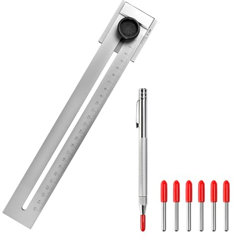 Vunanvu Präzisions Streichmaß Metall 0-250mm Streichmaß mit Anschlag Metall Magnetischem Anreißwerkzeug Parallel Anreißer mit 6 Wolfram-Ersatzspitzen Robustes Anreißlineal für Holzbearbeitung