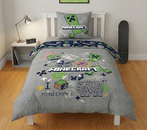 Minecraft Bettwäsche Creeper & TNT 135x200+80x80 – 100% Mikrofaser | Wendebettwäsche | Schnelltrocknend | 135x200+80x80 cm | Kinder & Jugendliche | Offiziell lizenziert | Einzelbett