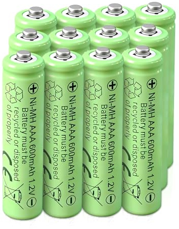Ni-MH AAA Rechargeable Batteries, 1.2V 600mAh High Capacity, Suitable for Daily Electronic Devices Such as Remote Controls, Toys, calculators, flashlights, etc. Rechargeable (12-Pack)