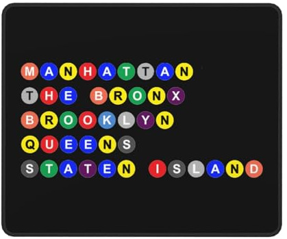 Mausmatte Die Fünf New Yorker Stadtbezirke In U-Bahn-Blasen 25X30Cm Gummibasis Mousepad Genähten Kanten Mouse Pads Für Pc Büro