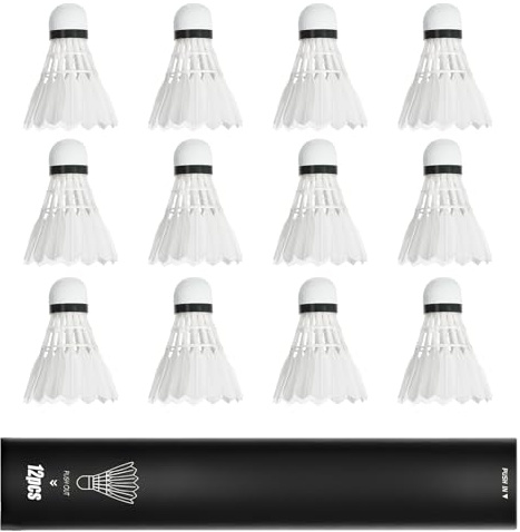 BORDEAG Badminton Bälle, 12 Stück Federbälle Badminton aus Entenfedern für Training Wettkampf und Badmintoncenter Langlebige Shuttlecocks mit Hoher Stabilität Balance und Geschwindigkeit Geeignet