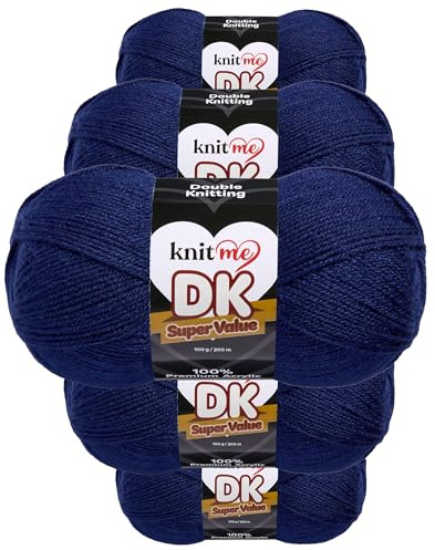 Knit Me DK Wolle 5x100g Vorteilspack – Weiches Acrylgarn zum Stricken & Häkeln, 1500m, pflegeleichtes Garn für Schal, Mütze, Decke, Pullover & Amigurumi (Dunkelblau)