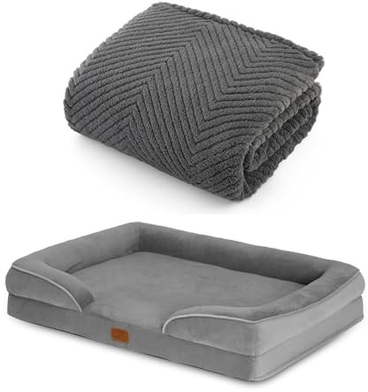 BEDSURE Hundedecke und orthopädisches Hundebett Bundle, 80x100cm weiche Fleecedecke & 71x58cm Hundesofa mit Eierschaum, waschbar, rutschfest, für kleine Hunde Katzen, grau