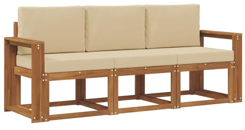 vidaXL Outdoor-Sofagarnitur mit Kissen 3 pcs Natur und Beige, Garten, modernes Design, langlebiges Sectional-Sofa, Gartenmöbel-Set für Terrasse, Loungemöbel für draußen, Bequeme Sitzgelegenheiten