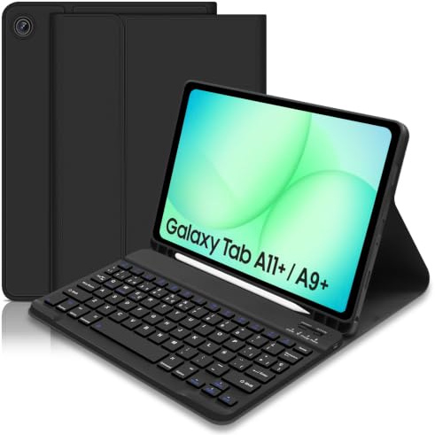 Funda con Teclado para Samsung Galaxy Tab A9+/A11+ 11 Pulgada, Bluetooth Español Ñ Teclado, Funda Protectora para Teclado Extraíble con Portalápices para Galaxy Tab A11 Plus 2025/A9 Plus 2023, Negro