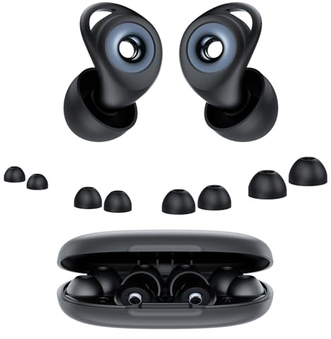 Tapones Oidos Ruido Dormir, Cancelación de Ruido de 45 dB, Tapones Oidos Rreutilizables de Silicona Blanda, 4 Tamaños (XS/S/M/L), Tapones Adecuados para Dormir, Viajar, Concentrarse o Concierto, Negro