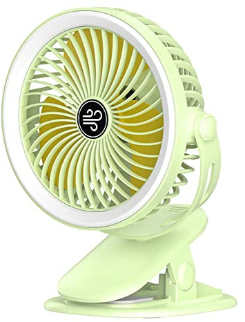 NRVTRE Tischventilator mit LED-Ringen, tragbarer Tischventilator mit multifunktionaler LED-Lampe für Arbeitszimmer, Wohnheim, Arbeitsplatz, Outdoor, Camping, mit Licht, tragbarer Schreibtisch