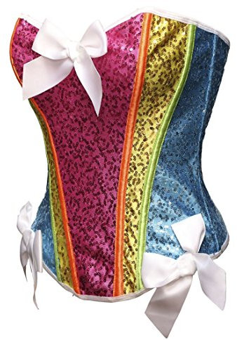 Bslingerie® Regenbogen Farbe Pailletten Vollbrust Korsett Corsage Korsagen (XL - EU 40, Regenbogen)