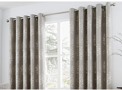 Curtina Elmwood Floral Print Eyelet Lined Curtains, Stone, 66 x 72 Inch