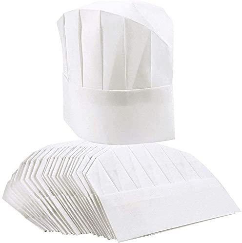Gorros de Cocina de Papel blanco, 24 Gorros desechables para cocineros, ajustables, 50-56 cm