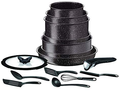 Tefal Ingenio L6789102 - Utensili da cucina a induzione, antiaderenti, casseruola, coperchio, in Francia, effetto pietra estrema L6789102, marrone, 28,5 x 32,5 x 15 pezzi