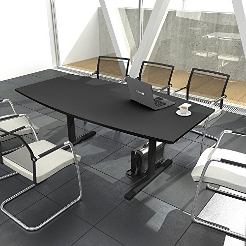 Weber Büro Easy Konferenztisch Bootsform 180x100 cm Anthrazit Besprechungstisch Tisch, Gestellfarbe:Anthrazit