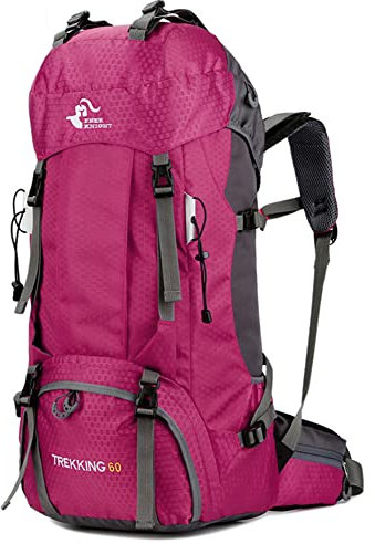 Bseash 60L Wasserdichter leichter Wanderrucksack mit Regenschutz, Outdoor Sport Tagesrucksack Multifunktions Reisetasche für Klettern Camping Reisen (Rosarot)