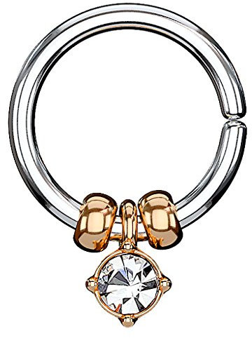 Piercingfaktor Piercing Ring Continuous Tribal mit Opal Ohr Nase Lippe Brust Intim Septum Tragus Helix mit Kristall Anhänger Rosegold 1,2mm x 8mm