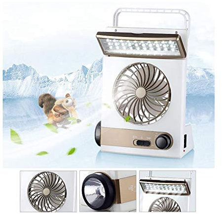 Multifuncional Solar Ventilador de Refrigeración 3 en 1 Linterna Portátil con Protección para Ojos LED Lámpara de Mesa Flash Panel Solar Enchufe de Adaptador para Acampada del Hogar,Gold