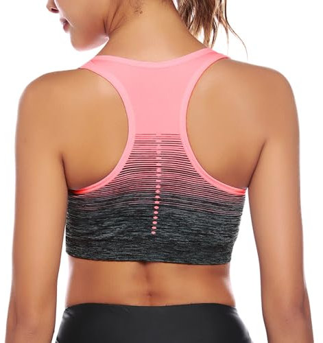 Sykooria Damen Sport BH Gepolstert Bustier Damen BH ohne Buegel Racerback Push up BH mit Farbverlauf Sport Top für Yoga Fitness, Rosa, M