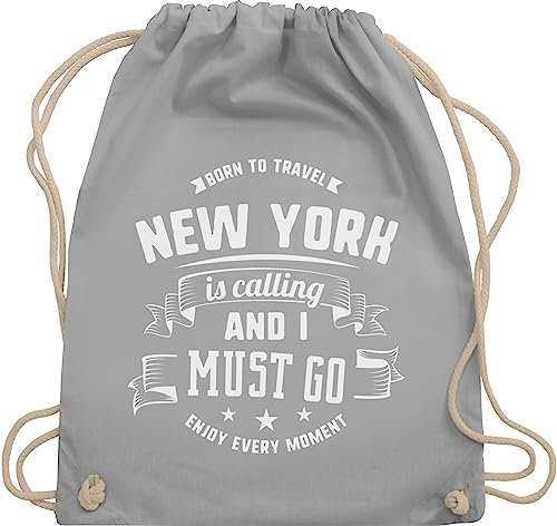 Turnbeutel Rucksack - Stadt und City Outfit - New York is calling and I must go Weiß - Unisize - Hellgrau - städte ruft beutel stoffrucksack turnsack beutelrucksäcke juterucksack sportbeutel