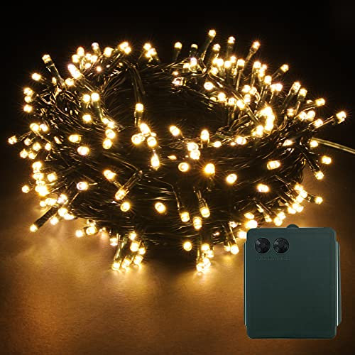 YOSION LED Battery Power Operated Dark Green Cable String Fairy Lights Christmas Xmas Garden Party Wedding Decoration (Warm White, 200 LEDs)