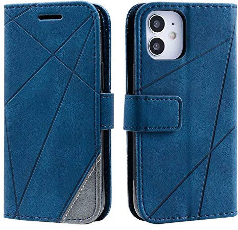 SONWO Cover per iPhone 12 Mini (5.4 inch), Flip Caso in PU Pelle Case Cover Portafoglio Custodia per iPhone 12 Mini (5.4 inch), [Kickstand] [Slot per Schede], Blu