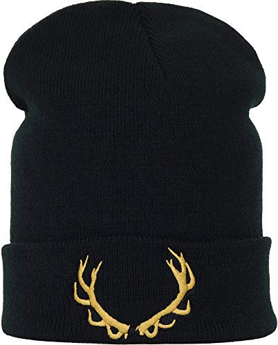 EXPRESS-STICKEREI Jäger Strickmütze - Warme Wintermütze mit Hirsch Geweih - Beanie für Damen und Herren - Unisex Wollmütze - Jagd Haube mit Spruch