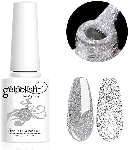 Vishine- Esmalte de uñas de gel semipermanente (10 ml, LED, brillante), color plateado