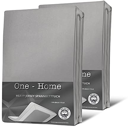 one-home 2er Set Jersey Spannbettlaken Spannbetttuch weich Heavy Baumwolle Rundumgummizug, Farbe:Silber, Größe:180x200 cm- 200x200 cm Topper
