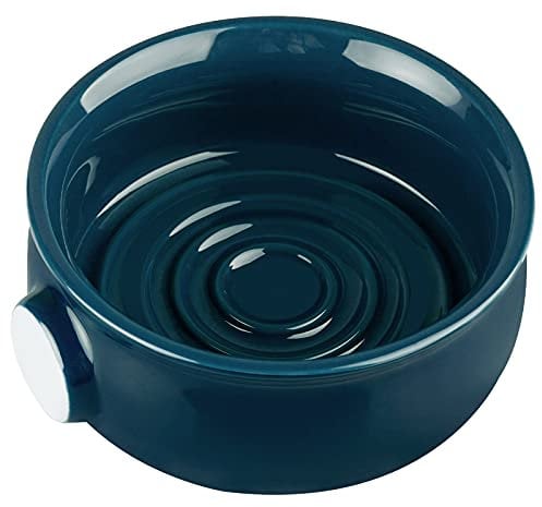 Linkidea Ceramic Shaving Soap Bowl with Non-slip Handle, Wide Mouth, Large Capacity, Easier to Lather Ridges, Wet Razor Shave Cream Bowl for Men, Lake Blue