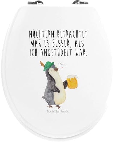 Mr. & Mrs. Panda Motiv WC Sitz Pinguin Bier - Geschenk, Klobrille, Bierchen, oktoberfest 2023, Toilettendeckel, Klodeckel, WC-Sitz, Toilette,