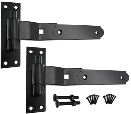 Heavy Duty Door shed BARN GATE Hook & Band Hinges CRANKED & Straight Drop Bolt (Black, 2 x 10 CRANKED Hinge)
