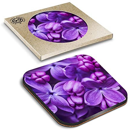 1 x Eco Boxed Cork Coasters - Purple Lilac Violet Flowers Drink Cup Mug Glass Table Mat #3417