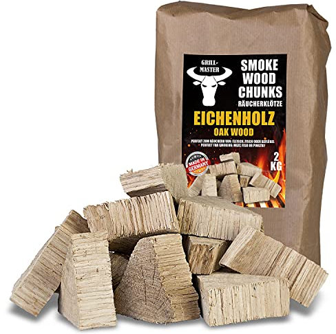 Räucherklötze Smoker Grill Chunks für BBQ Buche Eiche Räuchern 2-4 kg XXXL Räucherofen Wood Grillen Smoken Zubehör Raeuchern Feuerschale Chips Grillmaster, Menge:2 kg Eiche