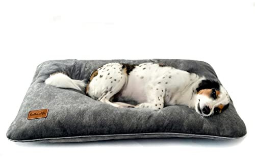 Halkalife Hundekissen, Hundekissen aus dickem Polstermaterial, Kissen für einen mittelgroßen Hund, Hundebett aus Velours, Abnehmbares Hundebett (M, Grau)