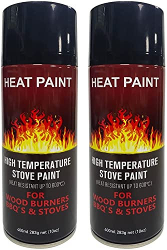 UK Top Shop Heat Paint, High Temperature Stove Paint Heat Resistant Matt Black Finish Paint for Wood Burners BBQ'S & Stoves 400ml Pack of 2