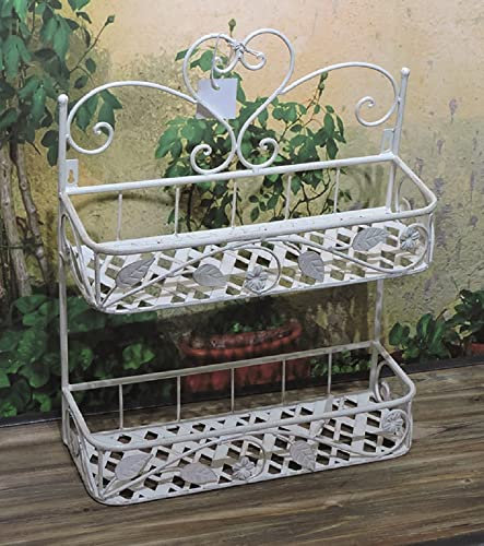 Vigor Porte-Fleurs Fer forgé Blanc Jardinière 2 étages Mural ou Support