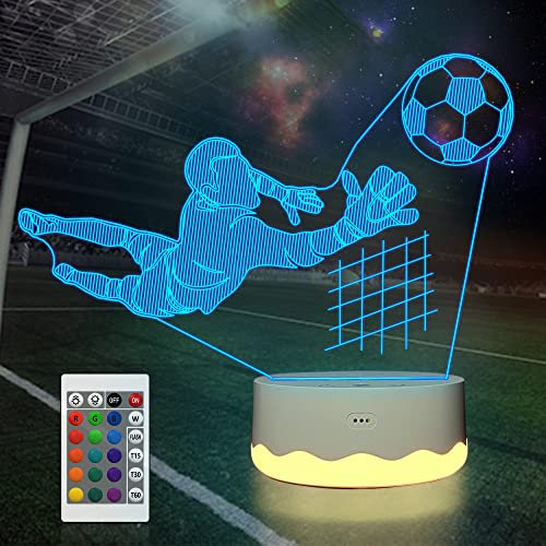 Attivolife Fußball 3D Lampe, Torwart Illusion LED Nachtlicht mit 16 Farben wechselnder Fernbedienung, beste Sportthemen Raumdekoration Geburtstags Weihnachtsgeschenke für Kinder Jungen Männer