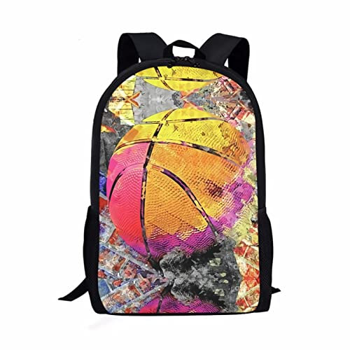 Binienty Print Kinderrucksack für Grundschule Jungen Grils Leichte Büchertasche Laptop Casual Tagesrucksack, Graffiti-Basketball, Einheitsgröße