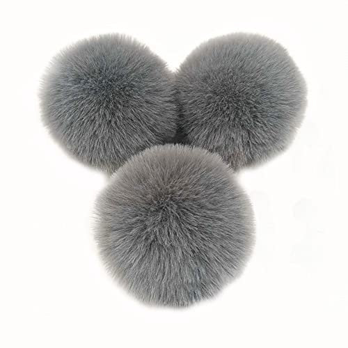 10 Stk 6cm Pompons Kunstfell Kaninchenfell Fellbommel,Kunstpelz Pom Pom Ball Plüschbälle Bommeln für DIY Handwerk Mützen Anhänger Dekoration Damen Mädchen Taschenanhänger Schlüsselanhänger,Dunkelgrau