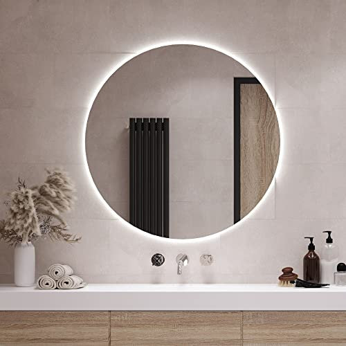 Tulup Espejo de Pared ⌀ 100 cm con iluminación LED para baño salón Dormitorio Luz Espejo de Cristal Templado - Blanco frío