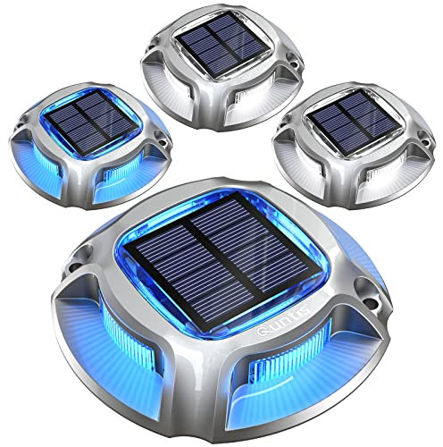 Quntis Luci Solari Esterno per Vialetto Ponte Dock Molo, IP68 Impermeabile Luce Solari da Giardino, Segnapasso LED Esterno Solare Blu + Bianca, Luci Solari per Sentieri Piscina Scale Marciapiede