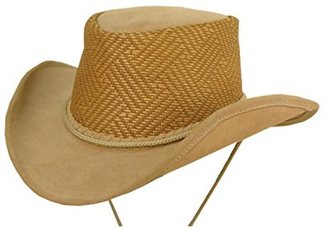 Outdoor Sonnen Sommer-Hut in Wildleder-Optik mit Kinnband inklusive 8,5cm breite formbare Krempe kühlend im Sommer wasserfest und wassertauglich für Herren, Damen und Kinder- hoher UV Schutz