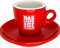 MY Obsession Espresso Cup with Saucer, 56 ml, Thick-Walled, Italian, red/White, Mocha Cup, Das Leben ist schön, Embossing, Porcelain